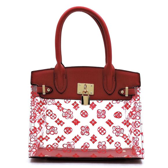 Red Transparent Monogram Padlock Satchel Adjustable Stadium Approved - Picture 1 of 2